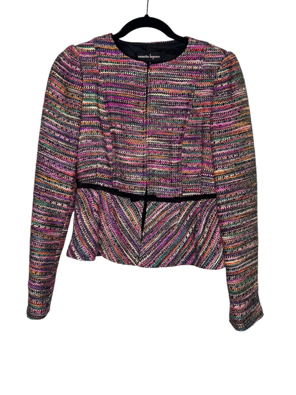 Nannette Lepore tweed multicolor silk blend crop jacket career office maximalist - Picture 2 of 7